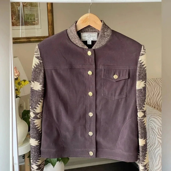 St John Collection  jacket By Marie Gray - Southwestern Aztec print Brown Size S - Picture 1 of 7